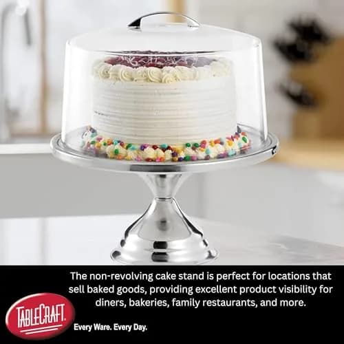 Tablecraft Clear Acrylic Cake Stand with Dome & Stainless Steel Base 33cm (13") | Commercial Grade Serveware for Parties & Bakeries thumbnail 4