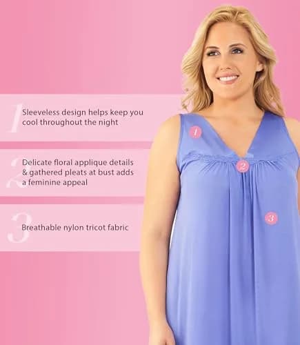 Exquisite Form Women's 30107 Nylon Tricot Sleeveless Nightgown | All-Season Comfort & Elegant Floral Details thumbnail 4