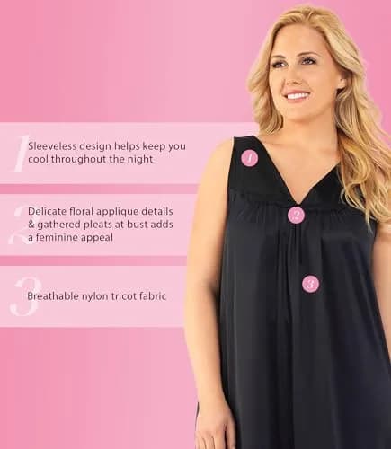 Exquisite Form Nightgown_Nightshirt Mid Rise Sleeveless Nylon Black X-Large | All-Season Comfort thumbnail 4