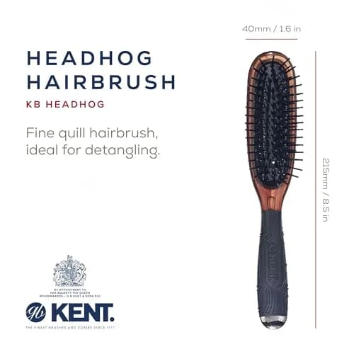 KENT HeadHog Detangler Brush with Ergonomic Rubber Grip, Anti-Static Nylon Bristles | 2.27 kg (5 lb) thumbnail 2