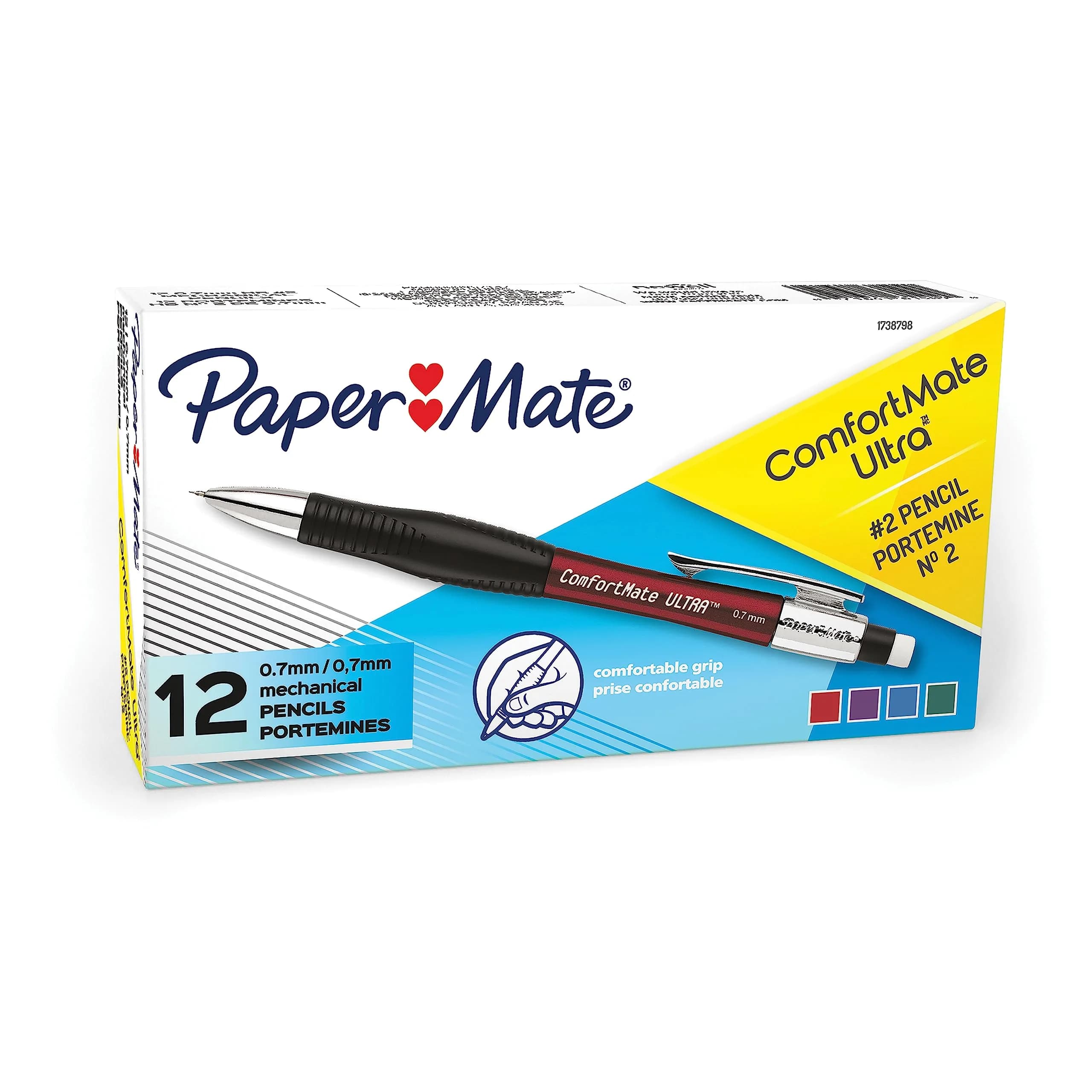 Paper Mate Comfort Mate Ultra Mechanical Pencils 0.7mm HB #2 Lead | Cushioned Grip for Long Writing Sessions — Pink, Orange, Purple