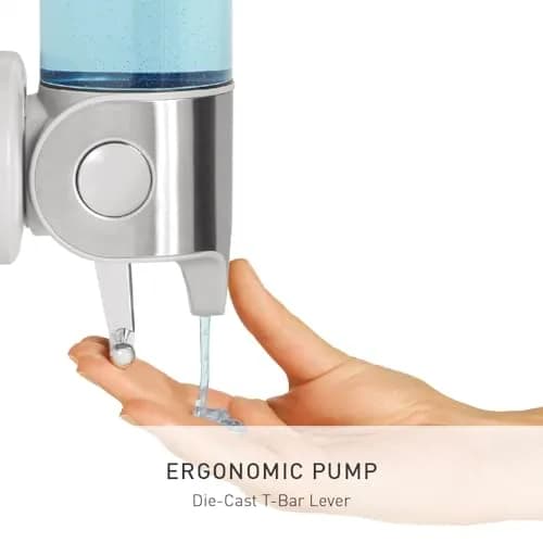simplehuman Single Wall Mount Pump, Stainless Steel | Hotel-Grade Refillable Shower Soap Dispenser, Ergonomic T-Bar Lever, No-Drill Adhesive thumbnail 3