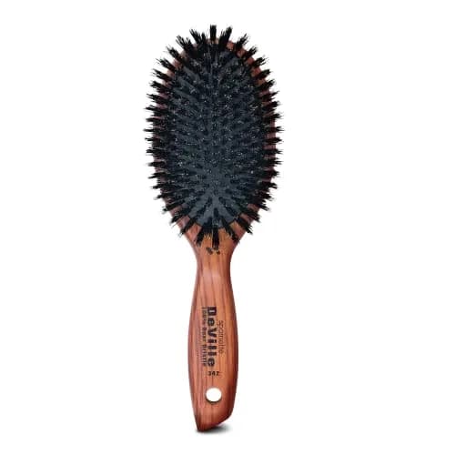 SPORNETTE Deville Boar Bristle Wooden Paddle Hair Brush for Women - Cushion Oval Hair Straightening Brush for Blow Drying, Detangling, Smoothing & Styling thumbnail 1