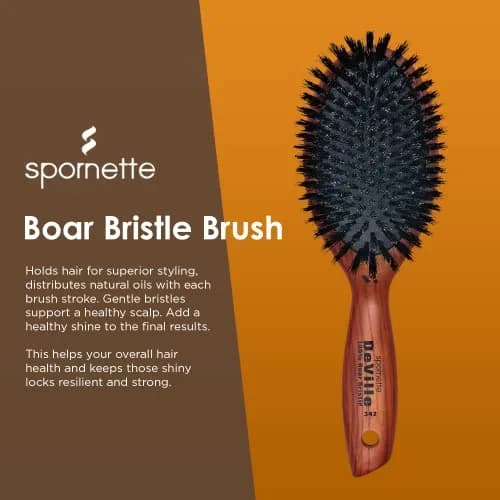 SPORNETTE Deville Boar Bristle Wooden Paddle Hair Brush for Women - Cushion Oval Hair Straightening Brush for Blow Drying, Detangling, Smoothing & Styling thumbnail 4