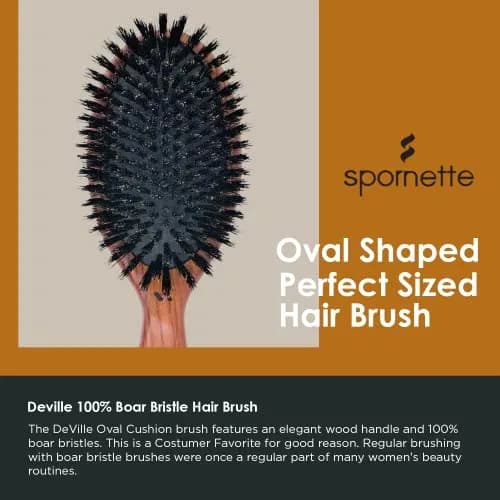 SPORNETTE Deville Boar Bristle Wooden Paddle Hair Brush for Women - Cushion Oval Hair Straightening Brush for Blow Drying, Detangling, Smoothing & Styling thumbnail 3