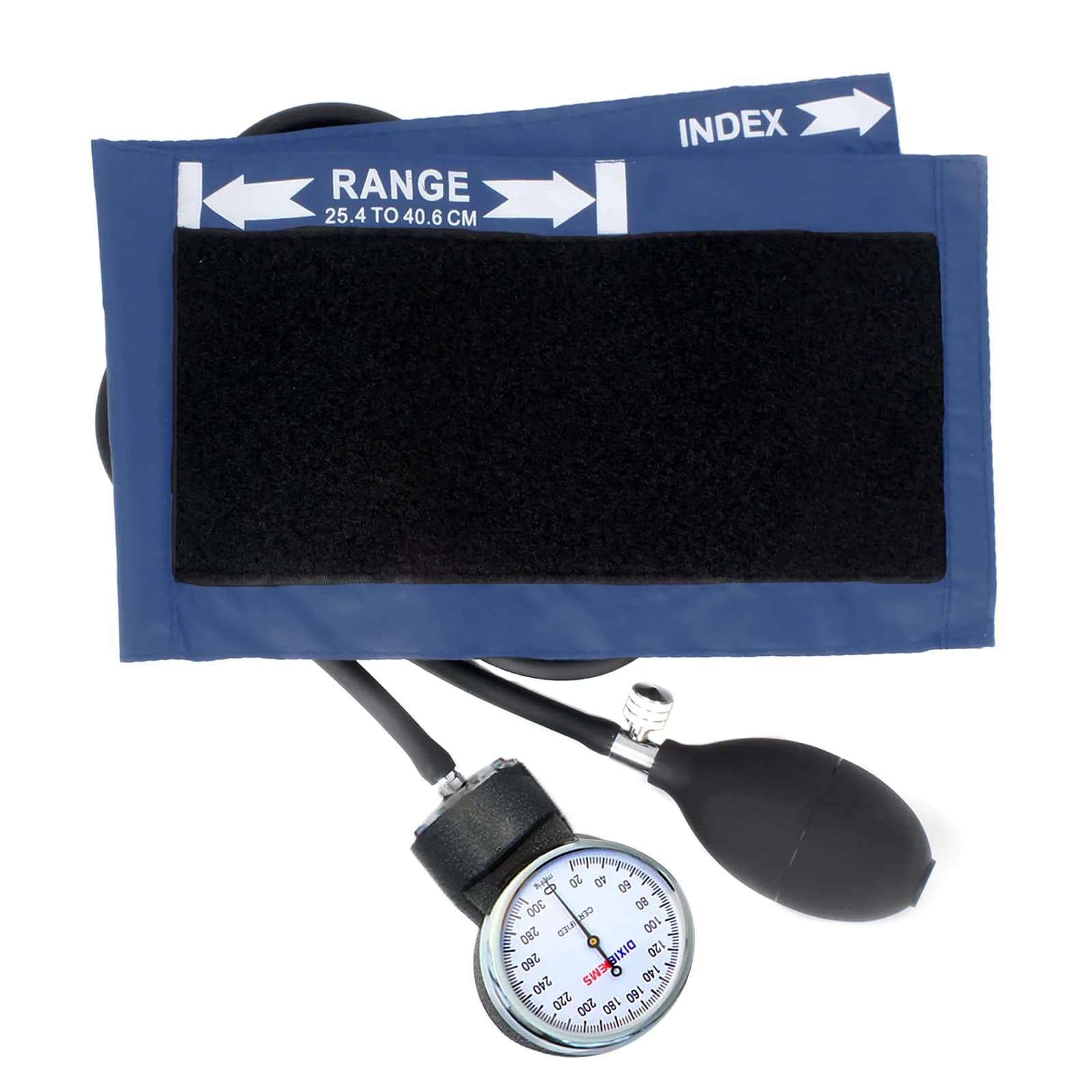 Dixie EMS Deluxe Aneroid Sphygmomanometer Blood Pressure Set with Adult Cuff, Carrying Case & Calibration Tool - Navy | 25.4cm-40.6cm (10"-16")