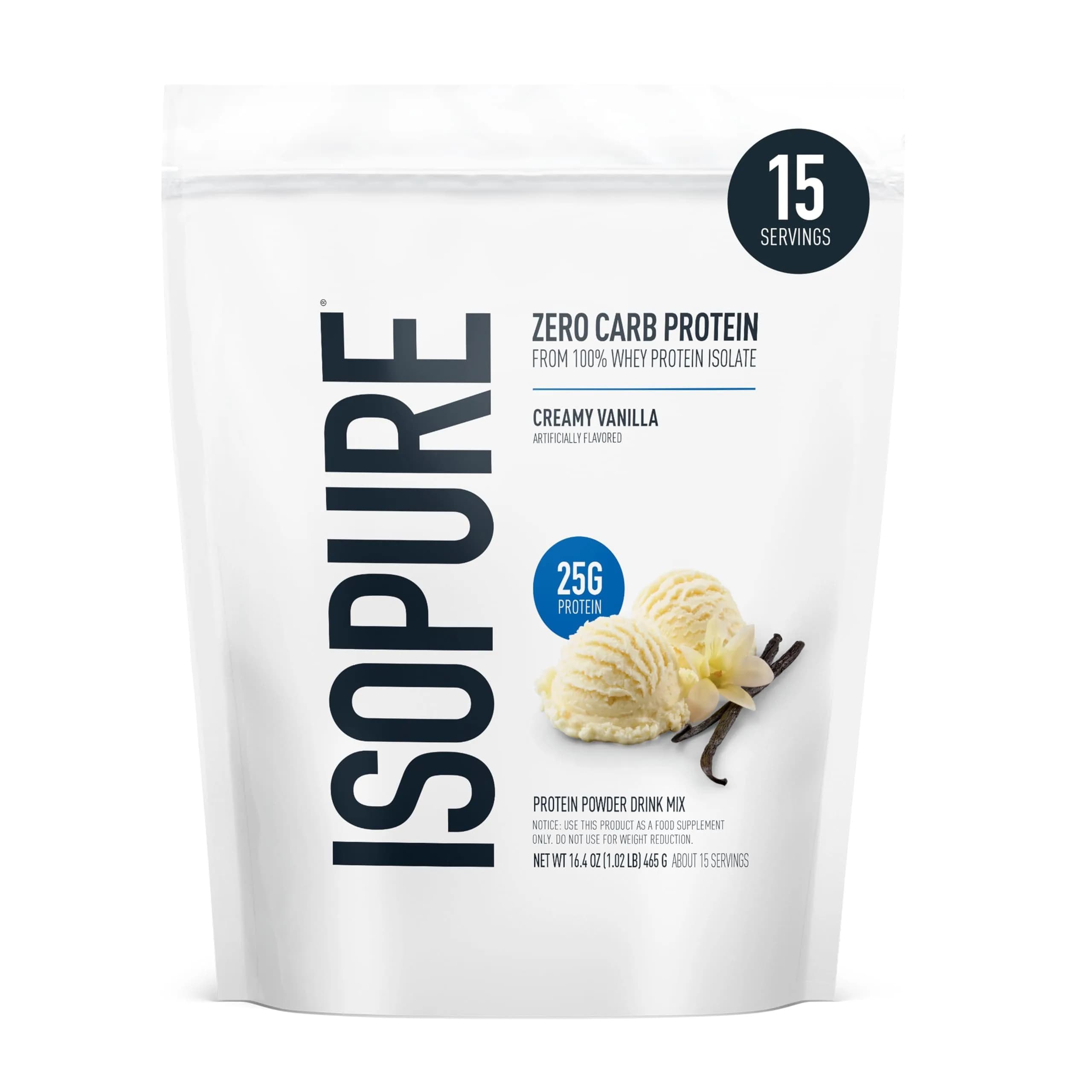 Isopure Creamy Vanilla protein powder tub Whey isolate 15 servings