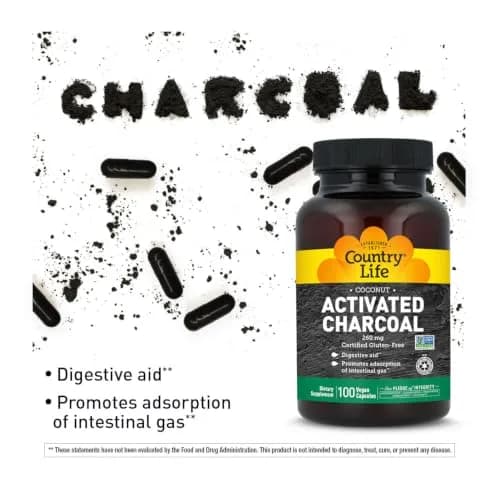 Country Life Coconut Activated Charcoal 260 mg | Vegan Digestive Support for Adults thumbnail 3