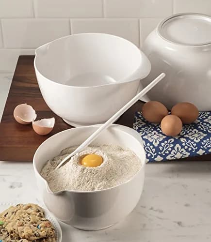 Hutzler Melamine Mixing Bowl Set: 2, 3, and 4 Liters, White | BPA-Free & Dishwasher Safe thumbnail 8