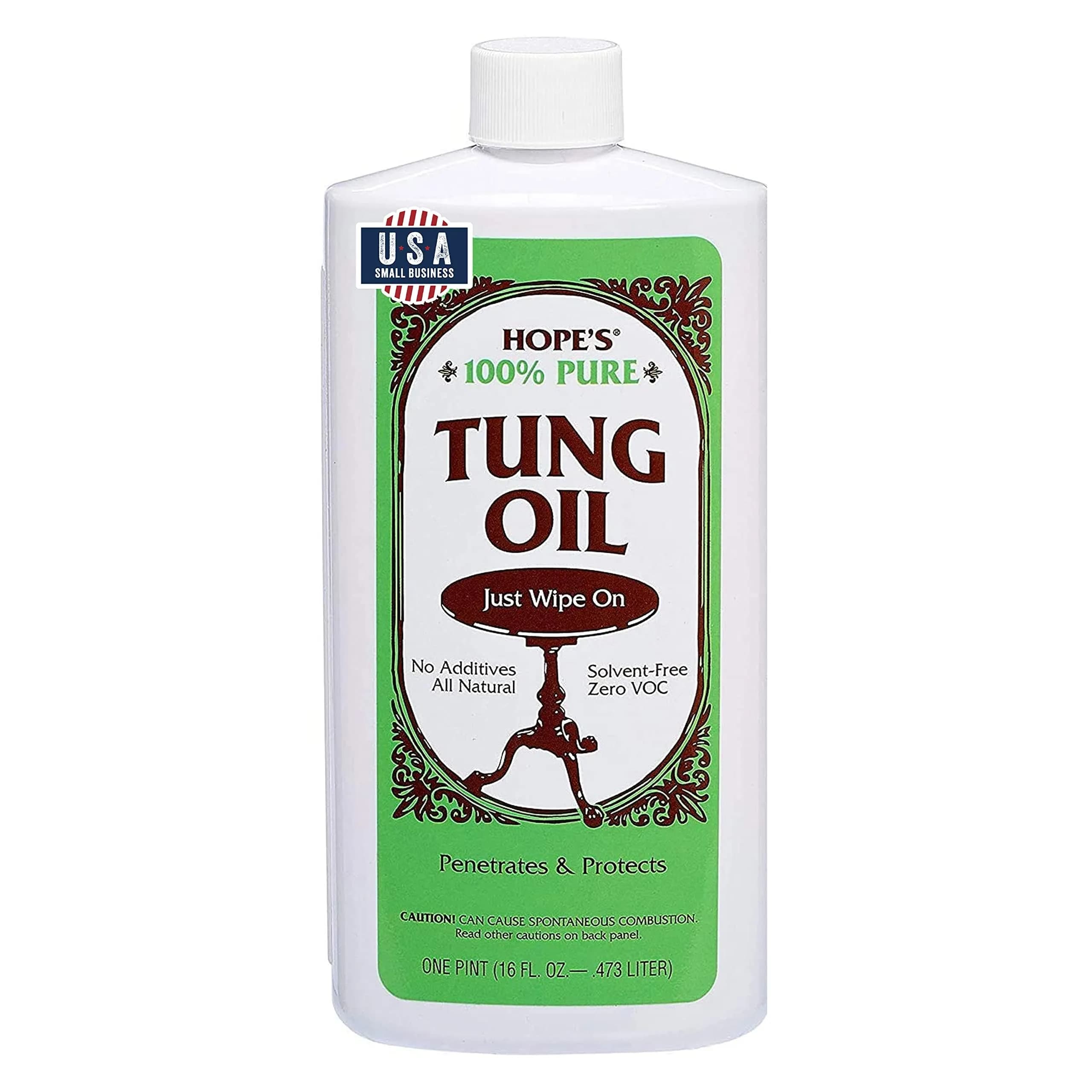 HOPE'S 100% Pure Tung Oil Wood Finish 473ml (16 Fl Oz) | Natural Waterproof Sealer for Indoor & Outdoor Projects