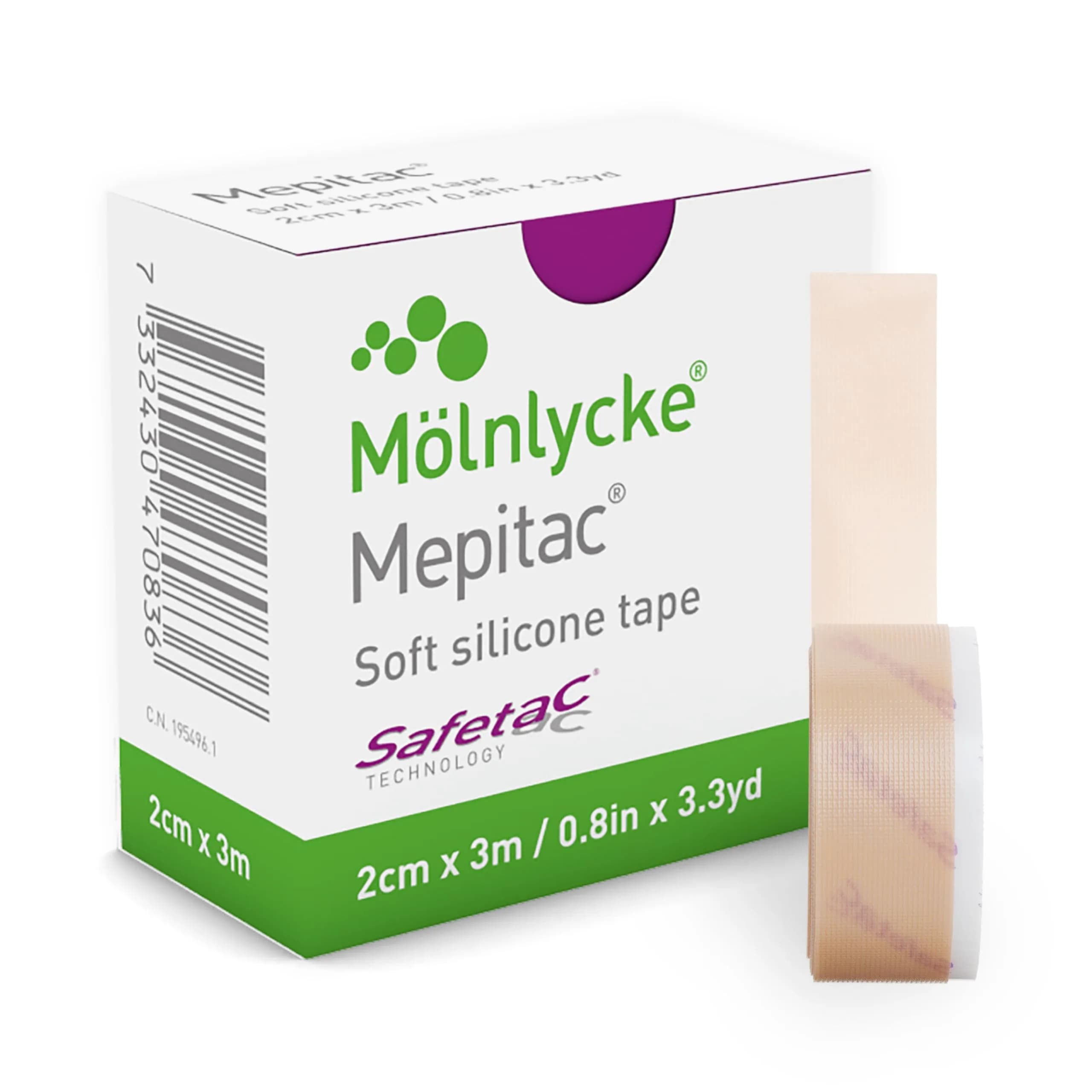 Mepitac Soft Silicone Tape 2 cm (0.8 in) x 3.3 yd | Hypoallergenic & Breathable for Sensitive Skin - main product image