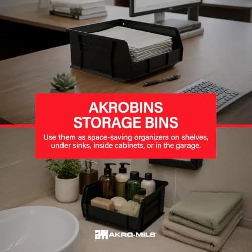 Akro-Mils AkroBins Plastic Storage Bins 11"x11"x5" Black 6-Pack | Heavy Duty Industrial Organizer thumbnail 2