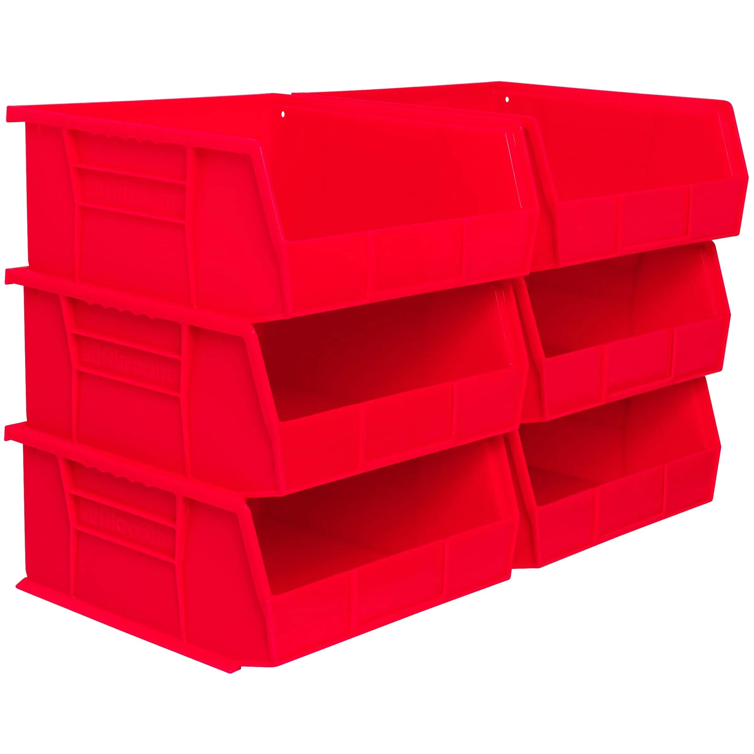 Akro-Mils 30235 AkroBins Plastic Storage Bins 11"x11"x5" Stone 6-Pack | Heavy Duty Stackable Organizer for Home & Garage — Red