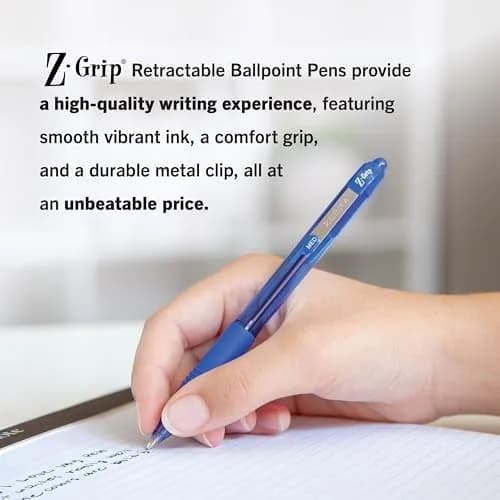 Zebra Pen Z-Grip Retractable Ballpoint Pen, Blue Ink, 1.0mm, 24-Pack | Smooth Writing, Medium Point Tip, Ideal for Planners, Note-Taking, School and Office Supplies, and Everyday Writing thumbnail 5