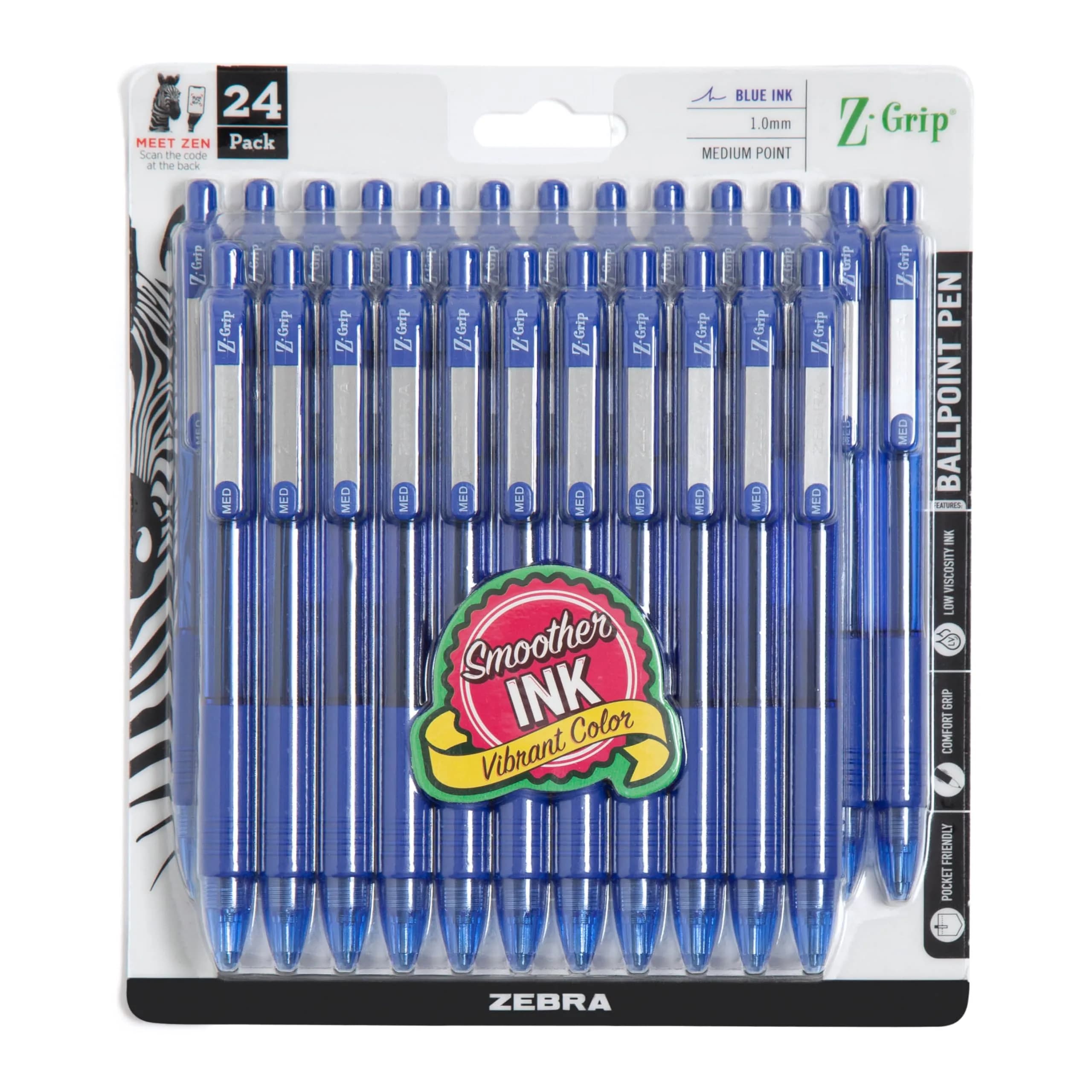 Zebra Pen Z-Grip Retractable Ballpoint Pens, Black Ink, 1.0mm Medium Point, 108-Pack | Smooth Writing for Students & Office — Blue D