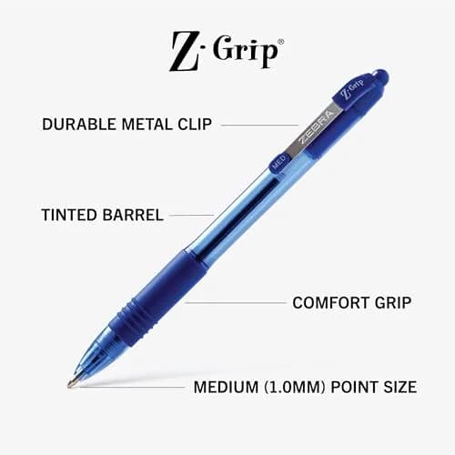 Zebra Pen Z-Grip Retractable Ballpoint Pen, Blue Ink, 1.0mm, 24-Pack | Smooth Writing, Medium Point Tip, Ideal for Planners, Note-Taking, School and Office Supplies, and Everyday Writing thumbnail 3