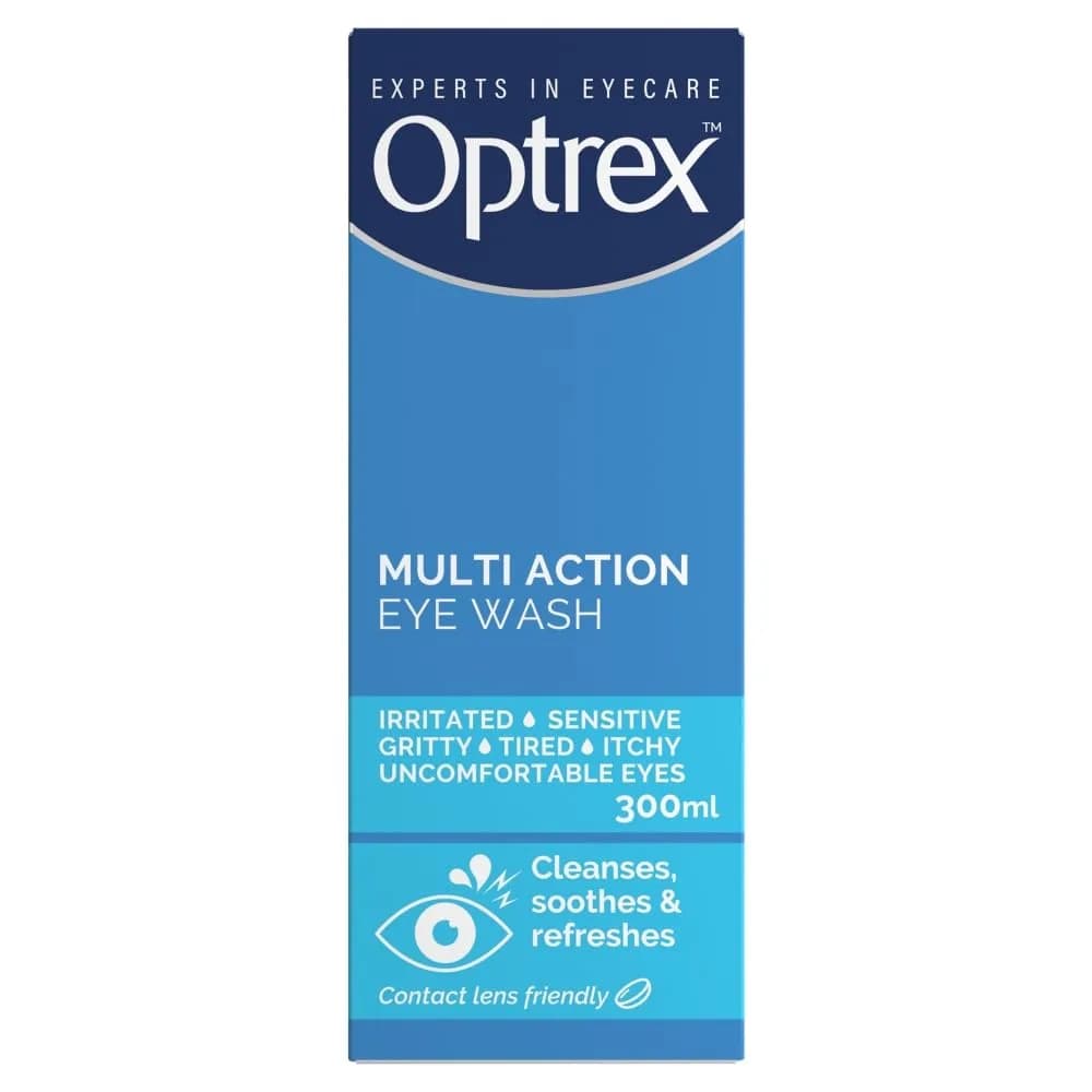 Optrex Multiaction Eye Wash with Eye Bath 300ml (10.14 Fl Oz) | Gentle Cleansing for Tired Eyes