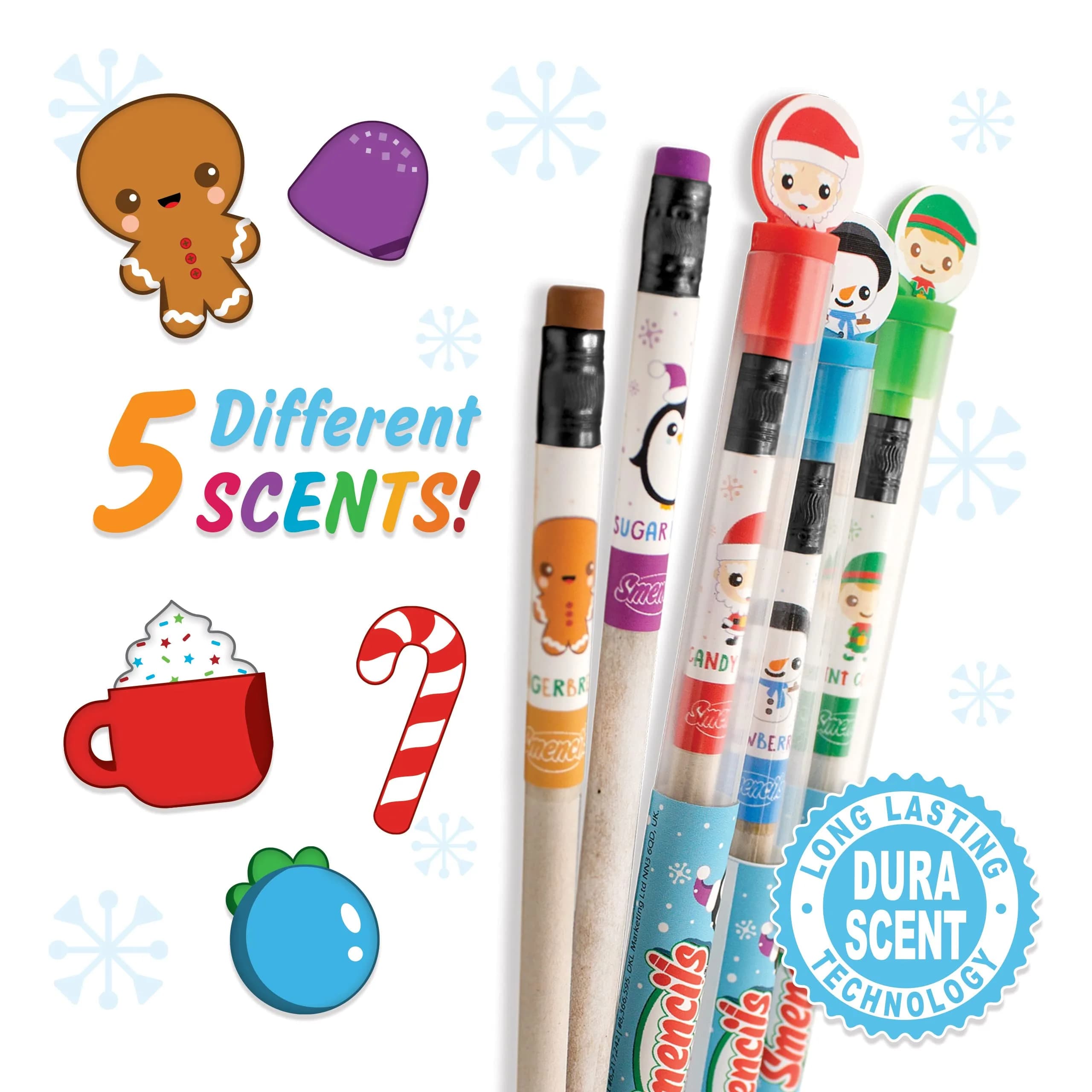 Scentco Halloween Smencils HB #2 Patented Gourmet Scented Pencils 5 Count | Recycled Newspaper Pencils with Collectible Character Caps — Holiday
