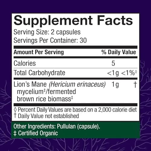Host Defense Lion's Mane, Brain Support & Focus, 60 Capsules | Organic Mushroom for Mental Clarity thumbnail 2