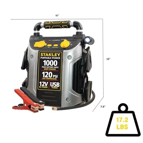 STANLEY Jump Starter with Compressor 1000 Amp | Portable Car Power Station, 120 PSI Air, USB & DC Ports thumbnail 4
