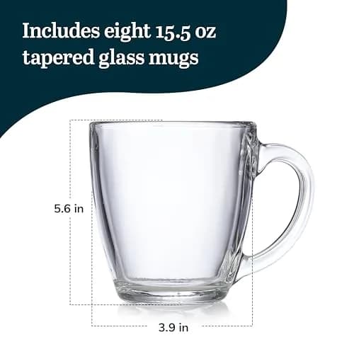 Libbey Tapered Glass Mug Set of 8 | 15.5 Oz Thick, Clear Glass Coffee Cups for Tea & Cider thumbnail 3