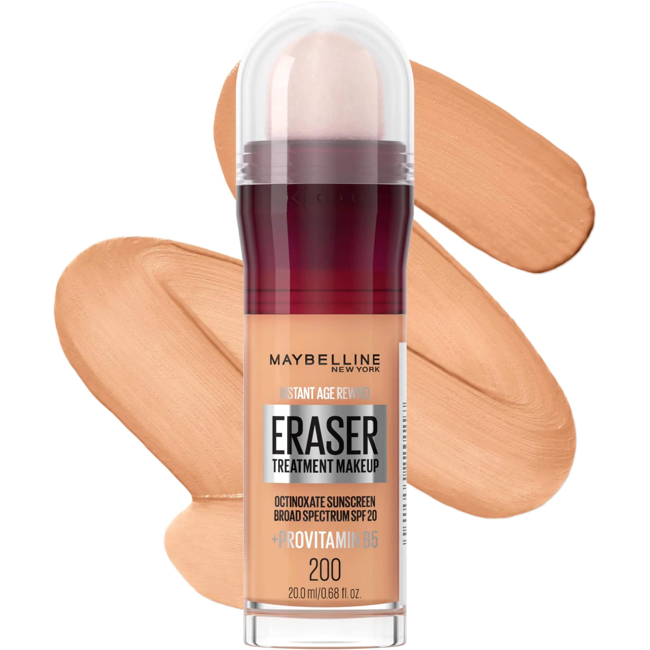 Maybelline Instant Age Rewind Eraser Foundation SPF 20 Liquid 0.68 Fl Oz (20ml) | Blurs Fine Lines & Wrinkles — 200