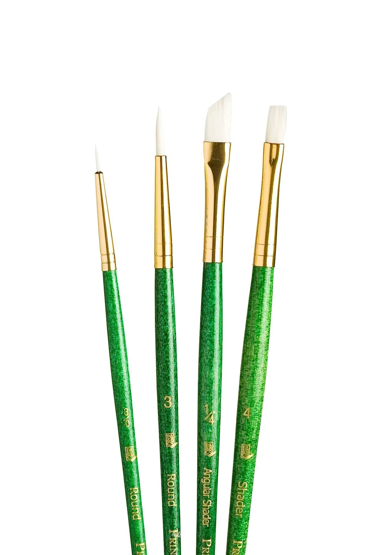 Princeton Art & Brush Gold Taklon Real Value Brush Set, 4/Pkg | Synthetic Paintbrushes for Artists in India — Green Handle