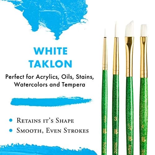 Princeton RealValue Brush Set, White Taklon, Green Handle, 4 Piece | Artist Paint Brushes for Acrylic, Watercolor, Oil thumbnail 4