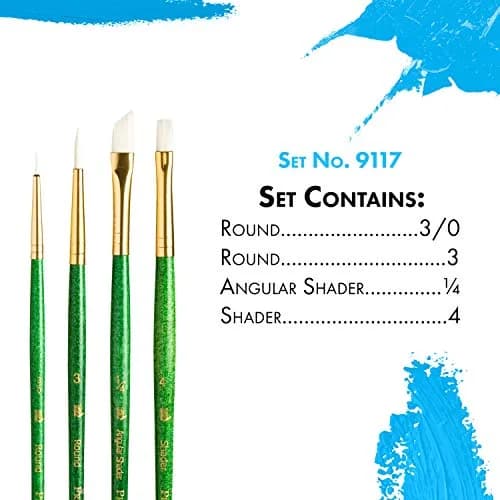 Princeton RealValue Brush Set, White Taklon, Green Handle, 4 Piece | Artist Paint Brushes for Acrylic, Watercolor, Oil thumbnail 3