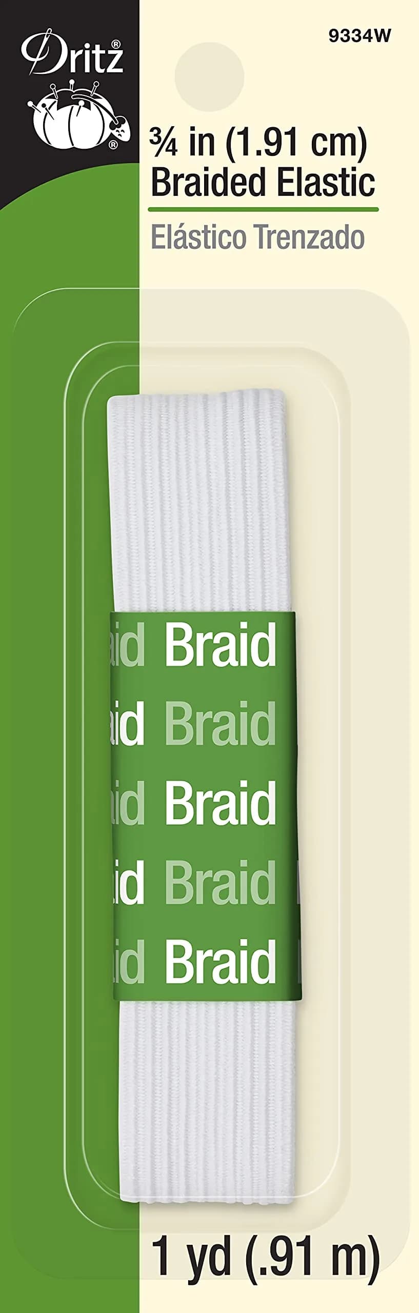 Dritz Braided Elastic 3/4-Inch White | Lightweight, Washable, Safe for Necklines & Sleeves - main product image