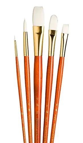 Princeton RealValue Brush Set, 5 Piece | Synthetic Taklon, Orange Handle, All Art Types thumbnail 1