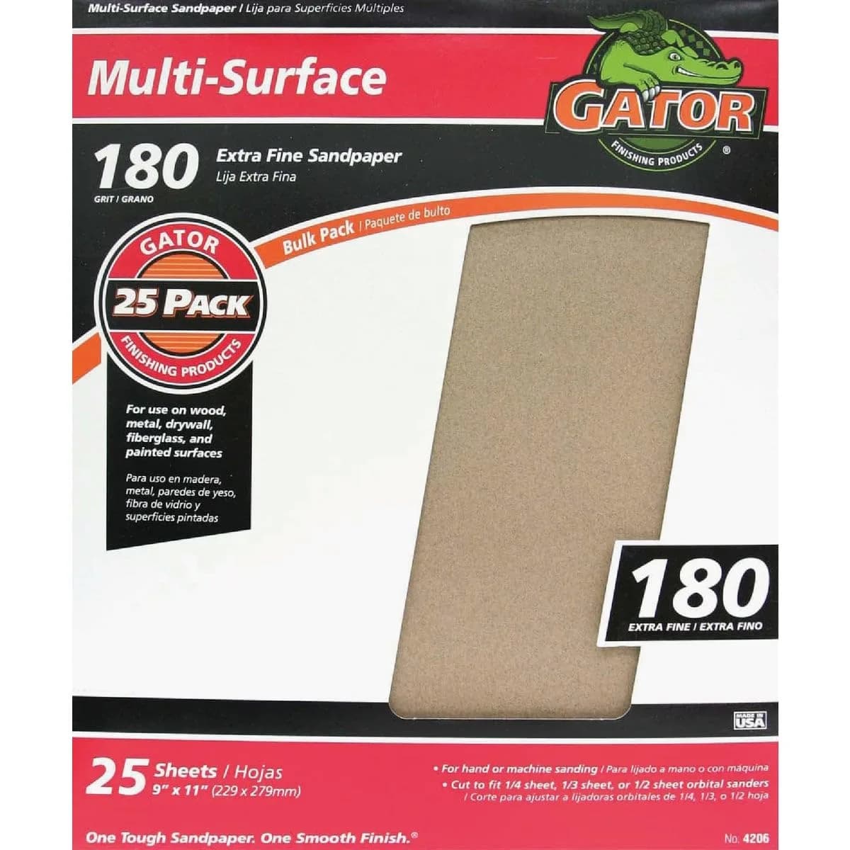 Gator 9" x 11" Multi-Surface Sanding Sheets, 180 Grit, 25 Pack | Aluminum Oxide for Wood, Metal, Paint