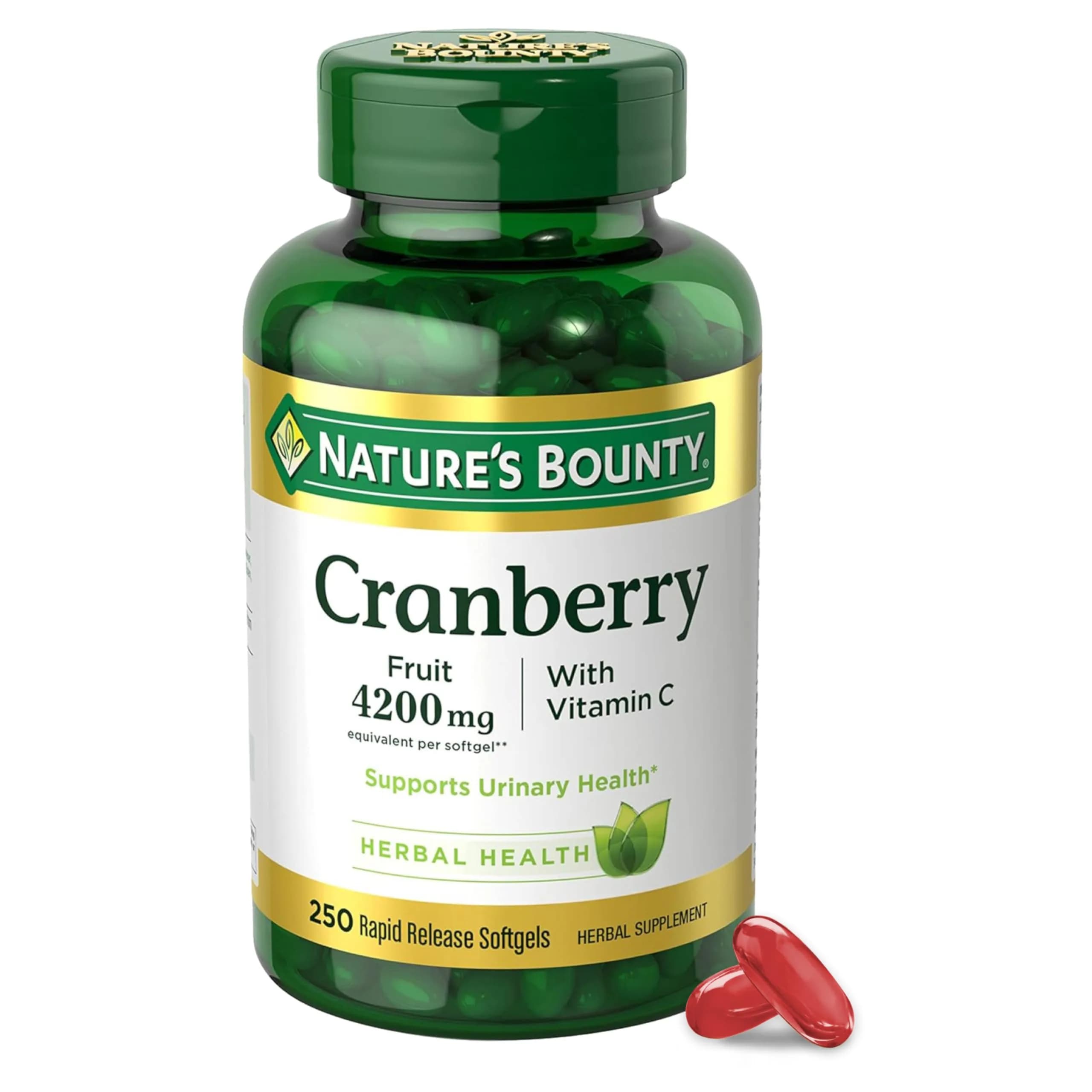 Nature's Bounty Cranberry Pills for Women Urinary Tract Health, 250 Softgels | Cranberry Concentrate & Vitamin C Support - main product image