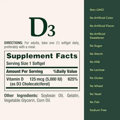 Nature's Bounty Vitamin D3 5000 IU Softgels | Rapid Release, 150 Count for Immune & Bone Support thumbnail 5