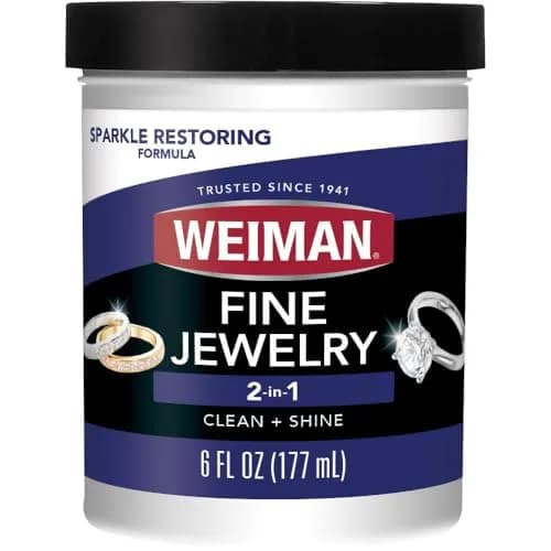 Weiman Fine Jewelry Cleaner Liquid with Brush – Restores Shine to Gold, Platinum, Gemstones & Diamonds, 6 Oz (177 ml) thumbnail 1