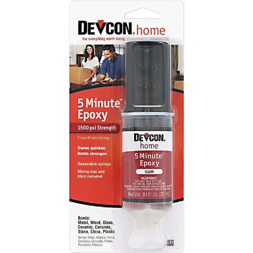 Devcon High Strength 5-Minute Epoxy 25ml (0.84 oz) | Fast-Drying Clear Adhesive for Metals, Wood, Glass