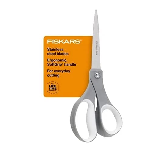 Fiskars 8" SoftGrip Everyday All Purpose Scissors, Grey | Precision Stainless Steel Blades thumbnail 1