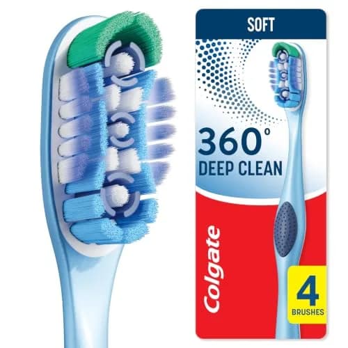 Colgate 360 Deep Clean Soft Toothbrushes, 4 Count (Pack of 1) | Multi-Height Bristles & Tongue Cleaner thumbnail 1