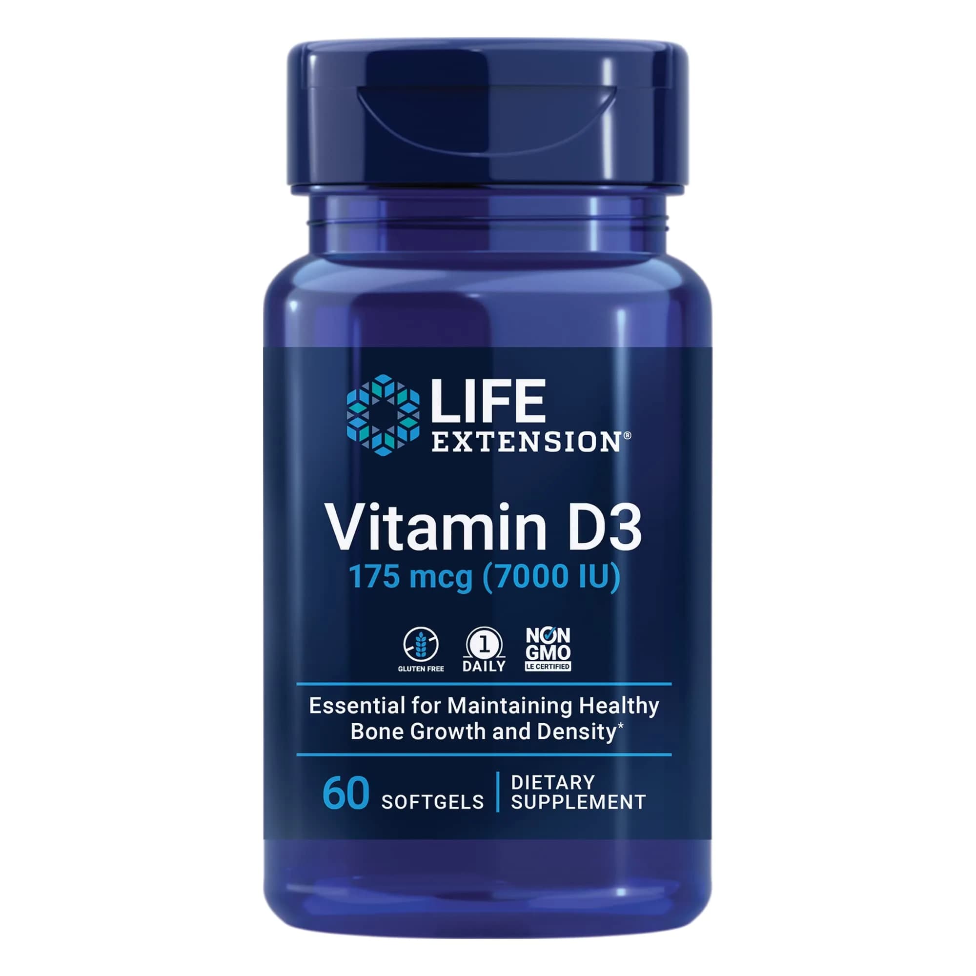 Life Extension Vitamin D3 175 mcg (7000 IU) | Bone & Immune Support, 60 Softgels - main product image