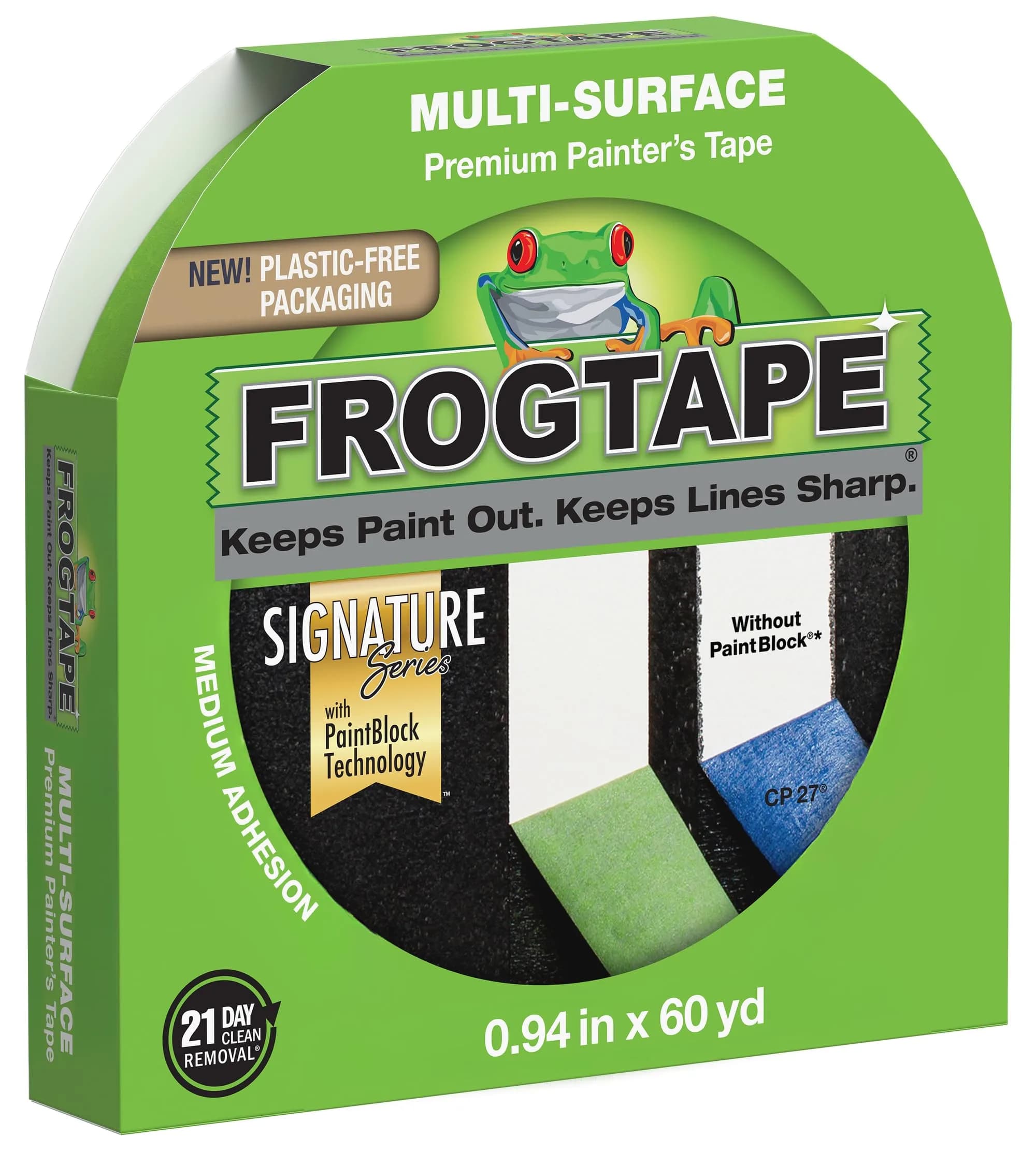 FrogTape Multi-Surface Painter's Tape with PAINTBLOCK, 0.94 in x 60 Yds | Sharp Edges, Clean Removal