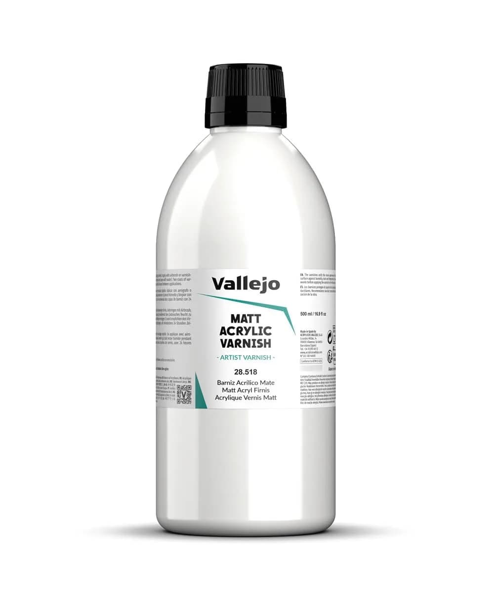 Vallejo Permanent Acrylic Varnish Matte Finish 500ml (16.9 fl.oz.) | Scratch Resistant & Non-Yellowing - main product image