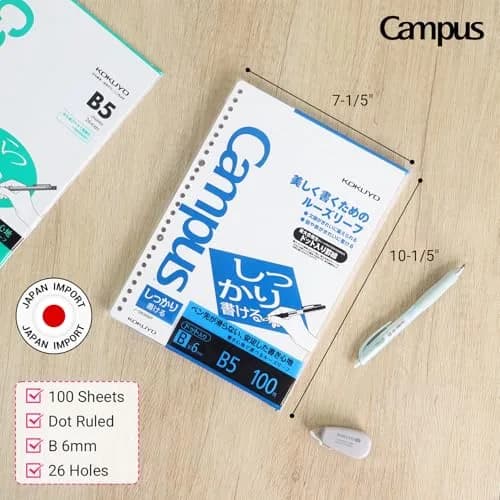 KOKUYO Campus B5 Loose Leaf Paper, 6mm Dot Ruled Refill Paper, 100 Sheets | Smooth Writing, Ink-Resistant, FSC Certified thumbnail 2