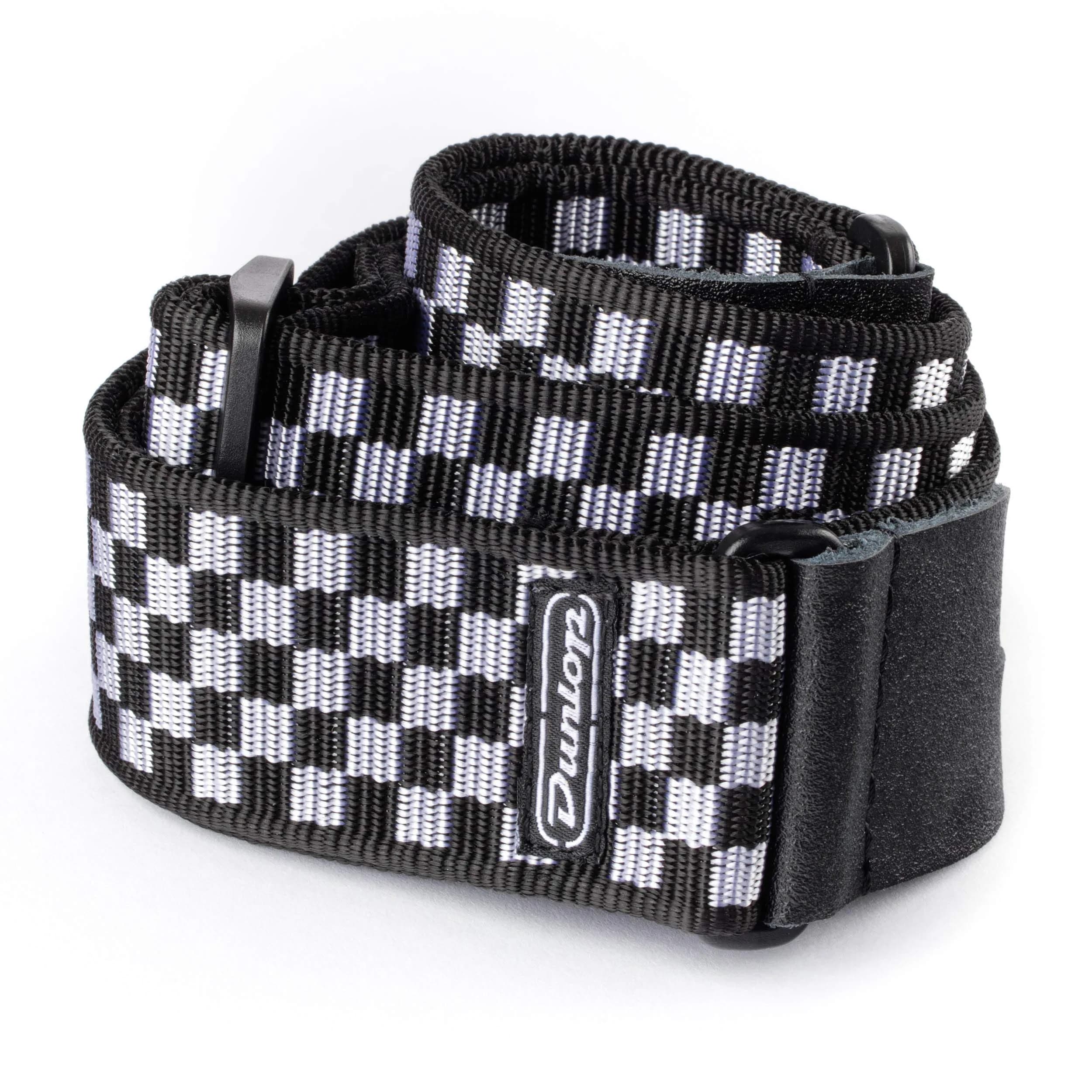Jim Dunlop Black & White Checkered Guitar Strap 2" Wide (96.5cm-165cm) | Patented Comfort Edge Webbing