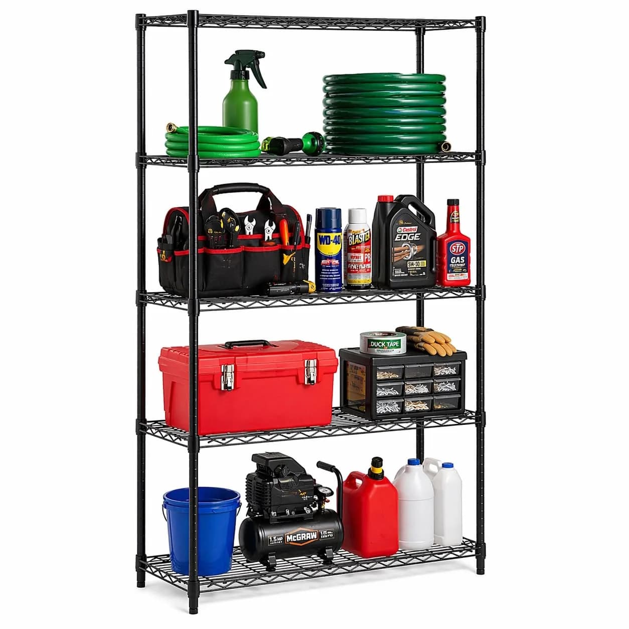 Honey-Can-Do 5-Tier Black Wire Shelf Unit 213cm (72in) | Heavy Duty 1000lb Capacity for Home & Garage - main product image