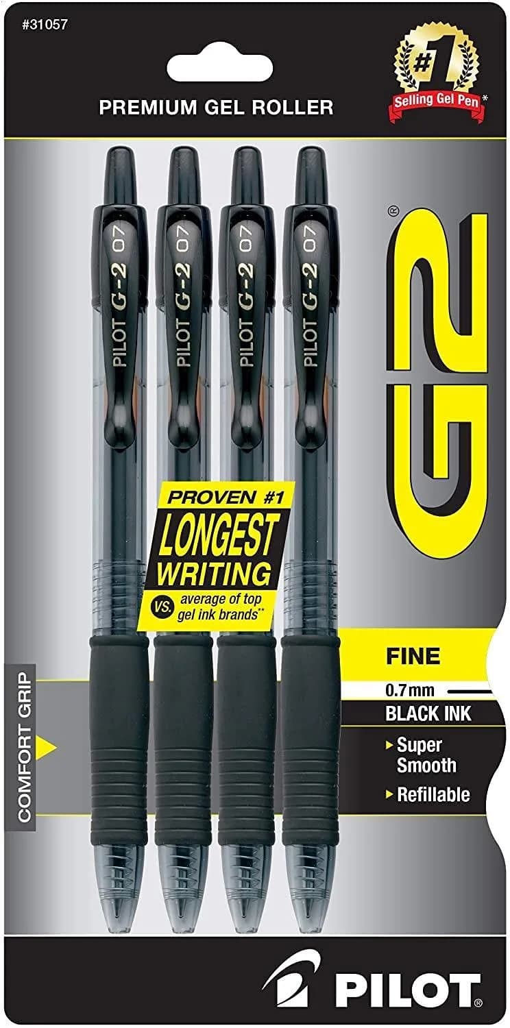 PILOT G2 Premium Rolling Ball Gel Pens, Black Ink, 0.7mm Fine Point, 4-Pack | Smooth Writing for Students & Office