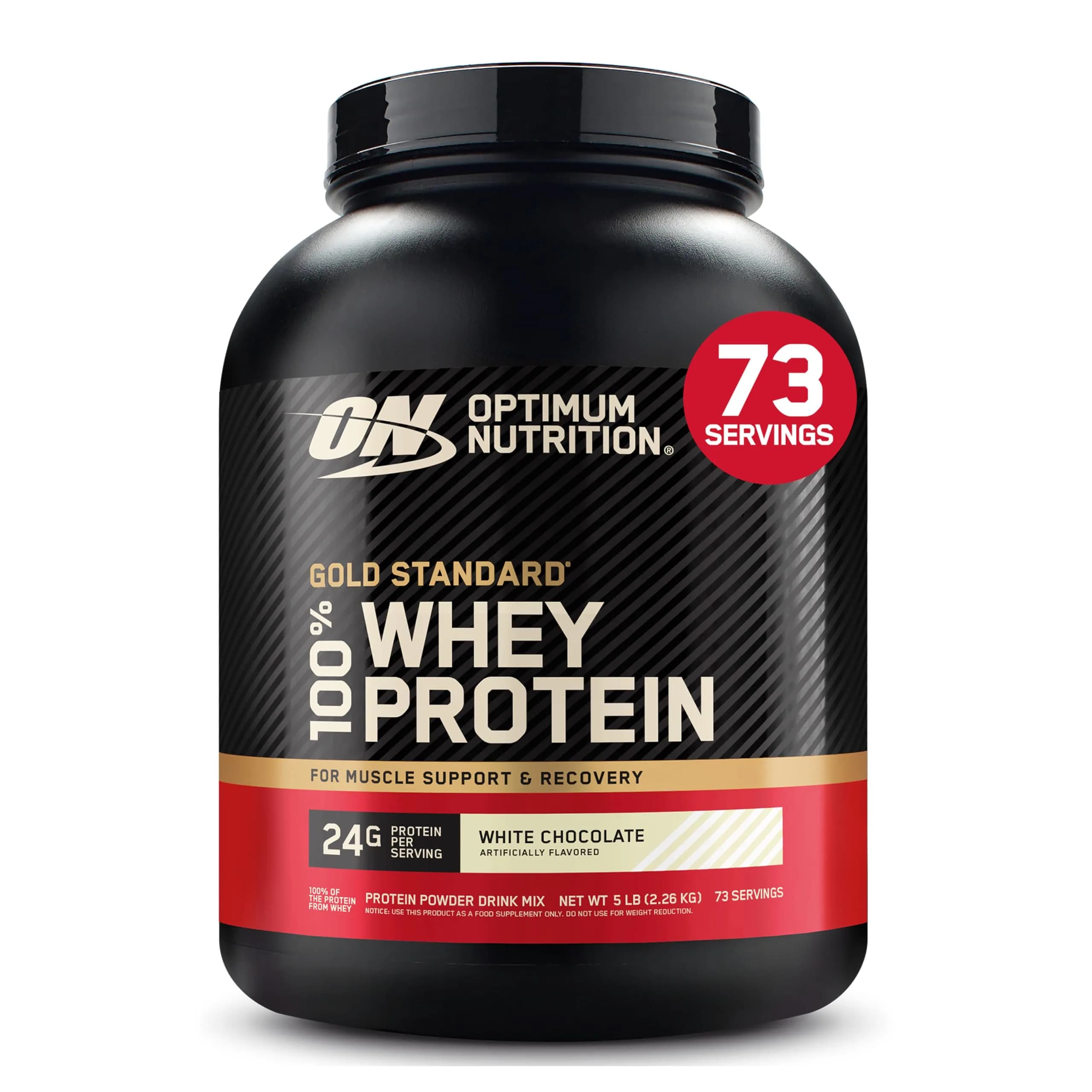 Optimum Nutrition White Chocolate protein powder tub Whey concentrate 73 servings