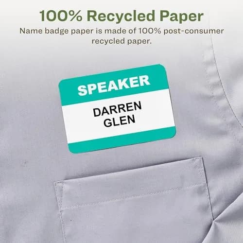 Avery EcoFriendly Recycled Name Tags 2-1/3" x 3-3/8" White Removable Adhesive 80 Printable Name Badges | Made with 100% Post-Consumer Recycled Paper thumbnail 3