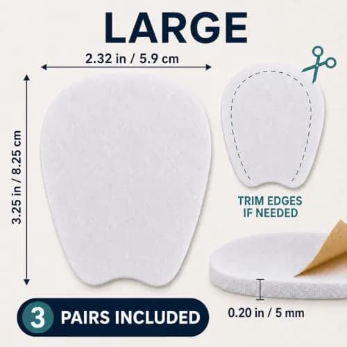 Liams Shoppe Large Felt Shoe Tongue Pads Cushion Inserts for Comfort (3 Pairs, 6 Pads) thumbnail 3