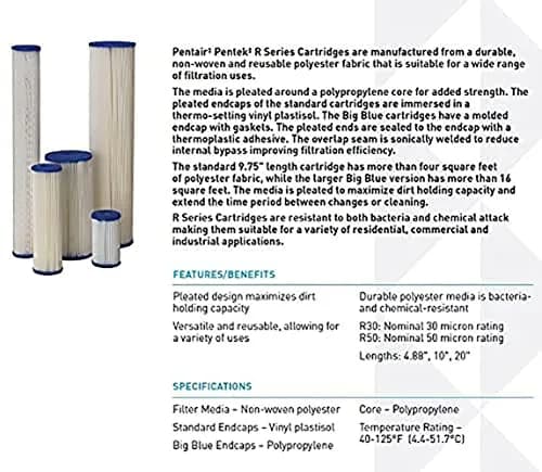 Pentair Pentek R30-20BB Big Blue Sediment Water Filter 20" x 4.5" | 30 Micron, Reusable, Whole House Filtration thumbnail 3