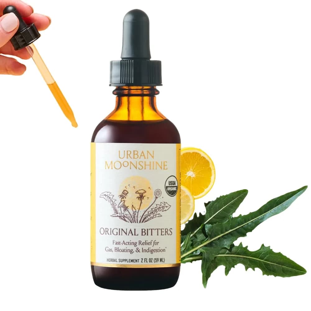 Urban Moonshine Digestive Bitters 8 Fl Oz | Organic Herbal Drops for Gas & Bloating — Original / 2 Fl Oz